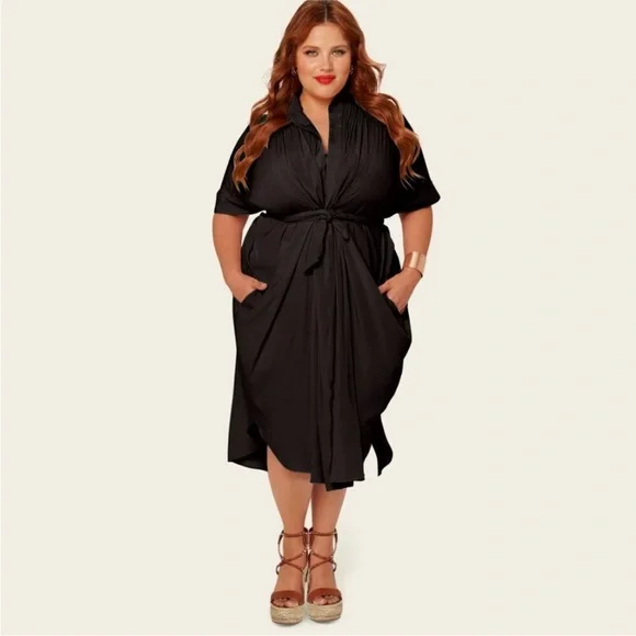 Ever By X The One Dress Project Multiwear Shirt Midi Belted Black Resort Flowy - Picture 6 of 15